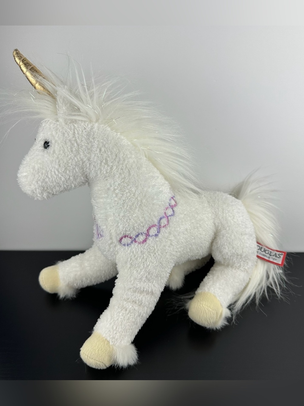 Douglas Cuddle Toys Sunbeam White Unicorn 12" #1684 Large Plush Gold Horn